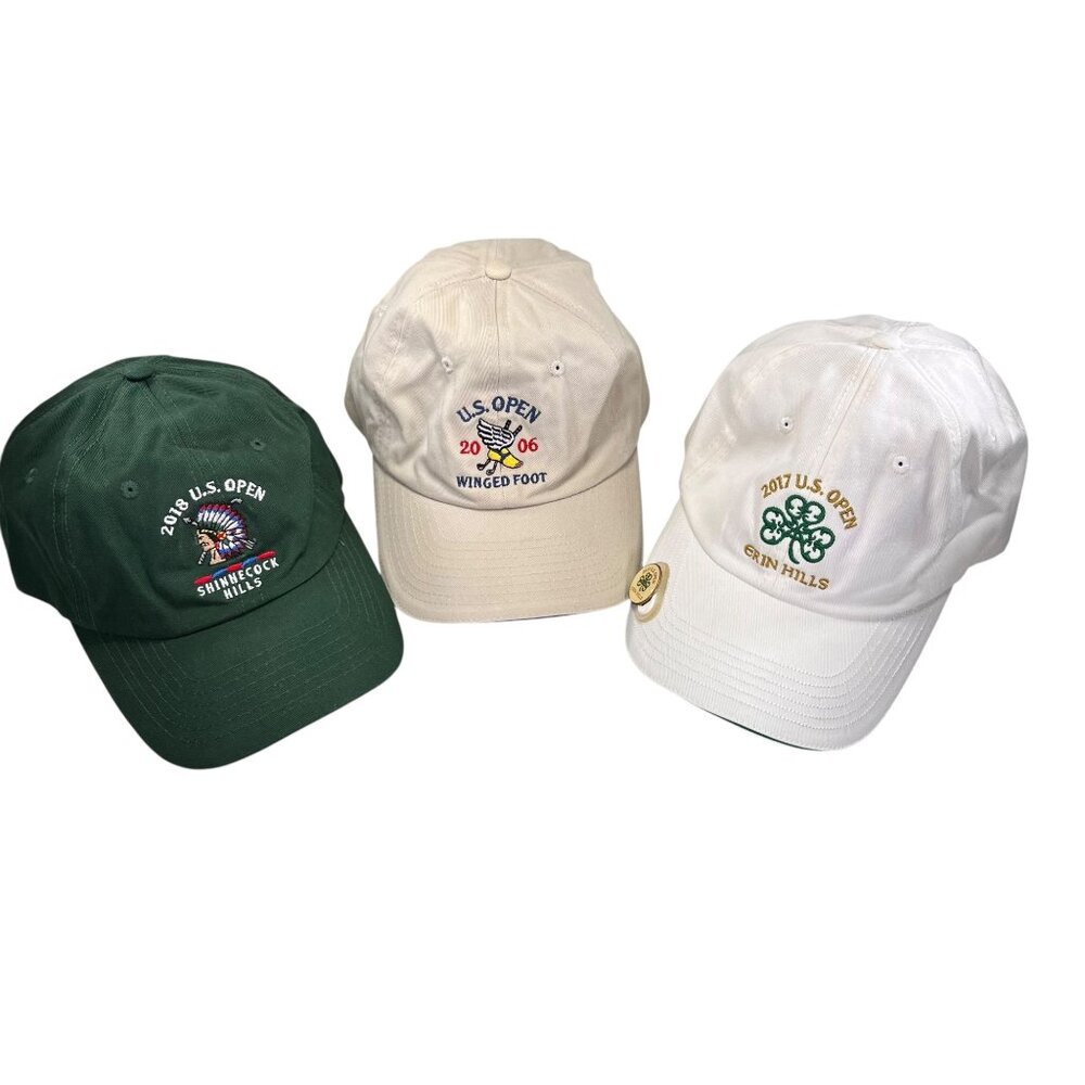 US Open Golf Hat Lot of 3 2017 Erin Hills 2018 Shinnecock 2006 Winged Foot Strap